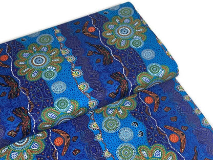 Australian Aboriginal Cotton Quilting Fabric by the YARD. M&S Textiles Home Country Blue. For sewing, quilting, apparel, and home décor.