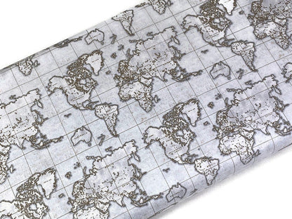 World Map Print Fabric by the Yard. World Globe Seven Seas by Windham Fabric Travel Print in Gray/Tan. 100% Cotton for Quilting, Home Décor.