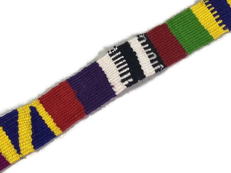 Guatemalan Hand Woven Belt--Rainbow Assorted Color Braided Tassel Ends. 1 Inch Wide x 46 Inch Long Cotton Mayan Toto Sash, Strap Textile.
