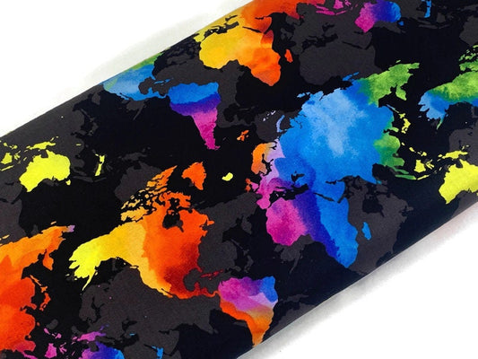 Rainbow World Map Quilting Cotton