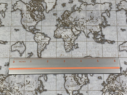 World Map Print Fabric by the Yard. World Globe Seven Seas by Windham Fabric Travel Print in Gray/Tan. 100% Cotton for Quilting, Home Décor.