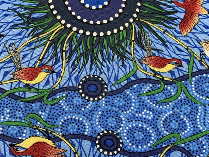 Australian Aboriginal Cotton Quilting Fabric by the YARD. M&S Textiles Yeerung Blue featuring Original Australian Aboriginal Art Design