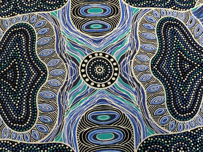 Australian Aboriginal Cotton Quilting Fabric by the YARD. M&S Textiles Regeneration Blue featuring Original Australian Aboriginal Art Design