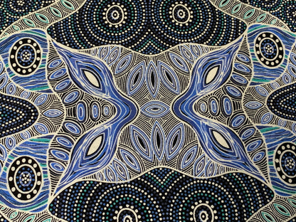 Australian Aboriginal Cotton Quilting Fabric by the YARD. M&S Textiles Regeneration Blue featuring Original Australian Aboriginal Art Design