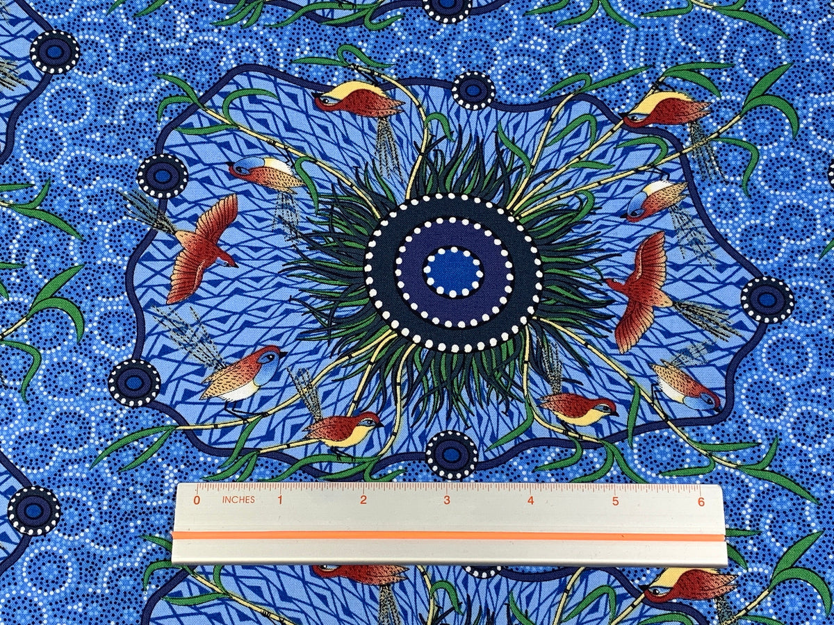 Australian Aboriginal Cotton Quilting Fabric by the YARD. M&S Textiles Yeerung Blue featuring Original Australian Aboriginal Art Design