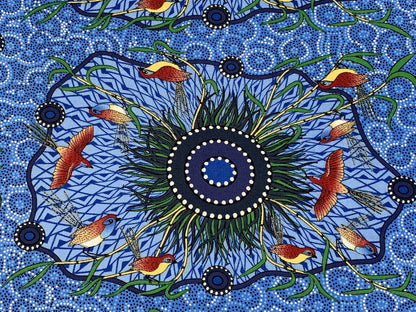Australian Aboriginal Cotton Quilting Fabric by the YARD. M&S Textiles Yeerung Blue featuring Original Australian Aboriginal Art Design