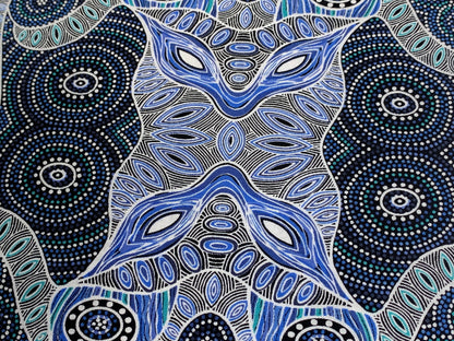 Australian Aboriginal Cotton Quilting Fabric by the YARD. M&S Textiles Regeneration Blue featuring Original Australian Aboriginal Art Design