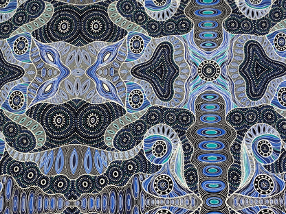 Australian Aboriginal Cotton Quilting Fabric by the YARD. M&S Textiles Regeneration Blue featuring Original Australian Aboriginal Art Design