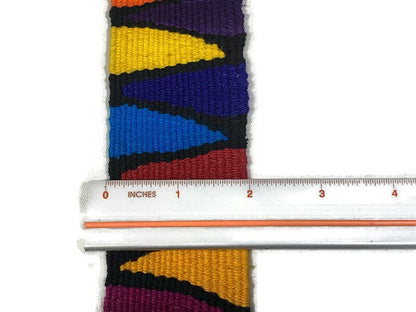Hand Woven 2 Inch Extra Wide Guatemalan Belt, Purse Strap, Sash by the YARD. 100% Cotton Mayan Toto Belt Textile in Rainbow/Black Triangles
