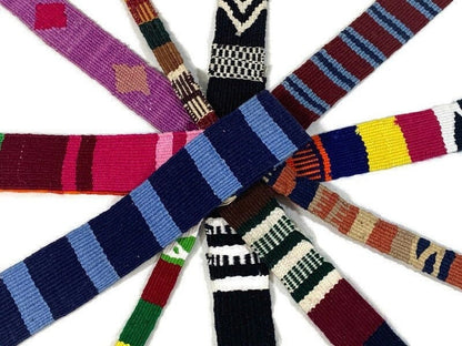 Hand Woven 2 Inch Extra Wide Guatemalan Belt, Purse Strap, Sash by the YARD. 100% Cotton Mayan Toto Belt Textile in Rainbow/Black Triangles
