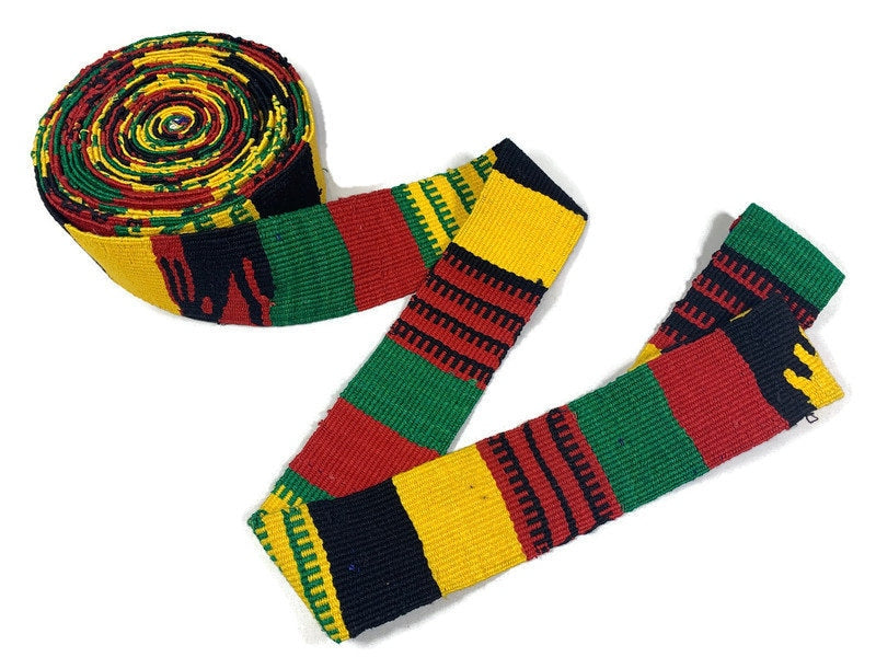 Hand Woven 2.25 Inch Extra Wide Guatemalan Belt, Purse Strap, Sash by the YARD. Cotton Mayan Toto Belt Rasta Colors Red/Green/Yellow/Black