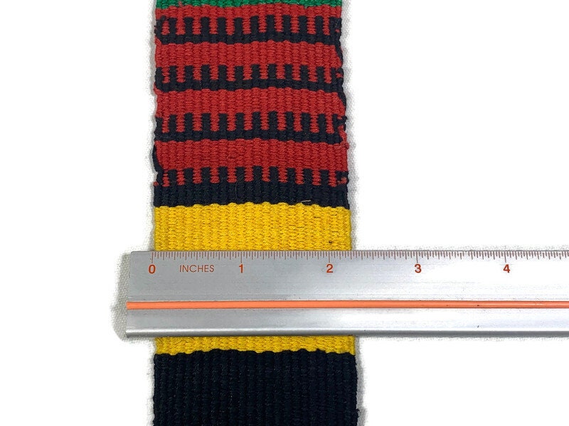 Hand Woven 2.25 Inch Extra Wide Guatemalan Belt, Purse Strap, Sash by the YARD. Cotton Mayan Toto Belt Rasta Colors Red/Green/Yellow/Black
