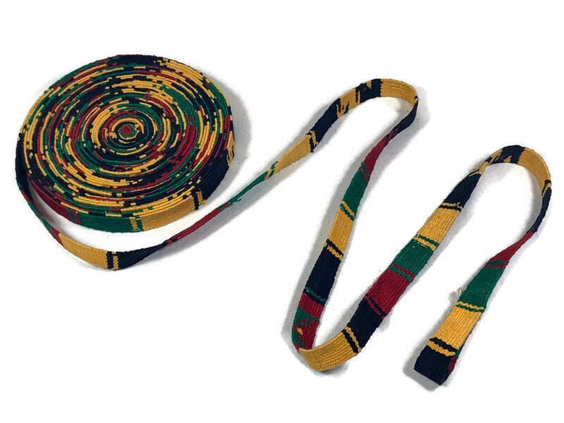 Hand Woven 1/2 Inch Wide Guatemalan Belt, Purse Strap, Sash by the YARD. Cotton Mayan Toto Belt Textile Rasta Colors Red/Green/Yellow/Black