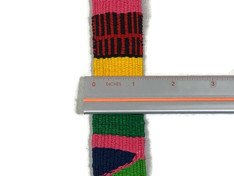 Hand Woven 1.25 Inch Wide Guatemalan Belt, Purse Strap, Sash Sold by the YARD. Cotton Mayan Toto Belt Textile in Rainbow Stripe NO WHITE