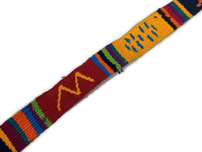 HandWoven 1.25" Wide Guatemalan Belt, Purse Strap, Sash, Trim Sold by the YARD. Cotton Mayan Toto Belt Gold & Red Extra Fancy Weave No White