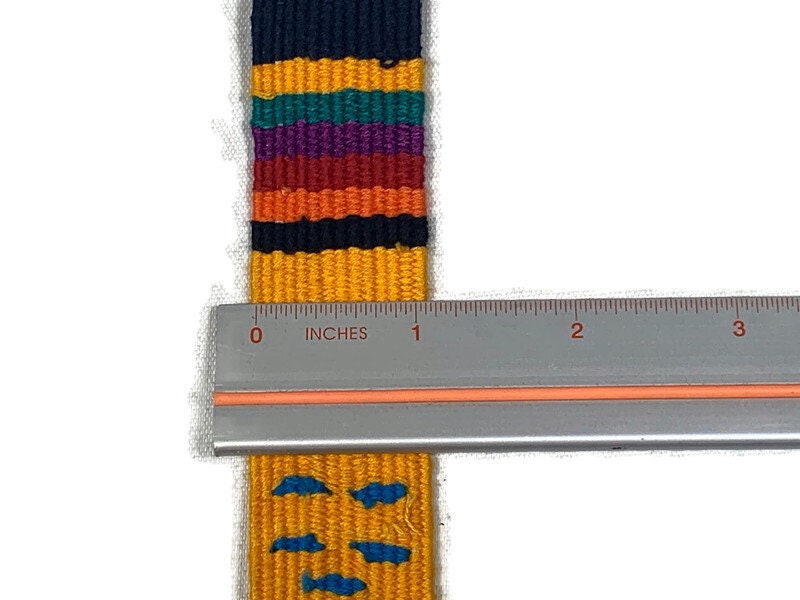 HandWoven 1.25" Wide Guatemalan Belt, Purse Strap, Sash, Trim Sold by the YARD. Cotton Mayan Toto Belt Gold & Red Extra Fancy Weave No White