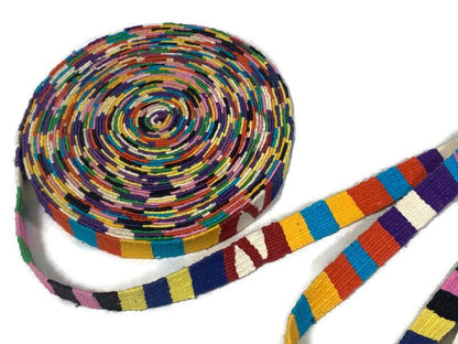 Hand Woven 3/4 Inch Wide Guatemalan Belt, Purse Strap, Sash Sold by the YARD. Cotton Mayan Toto Belt Textile in Assorted Color Mini Blocks
