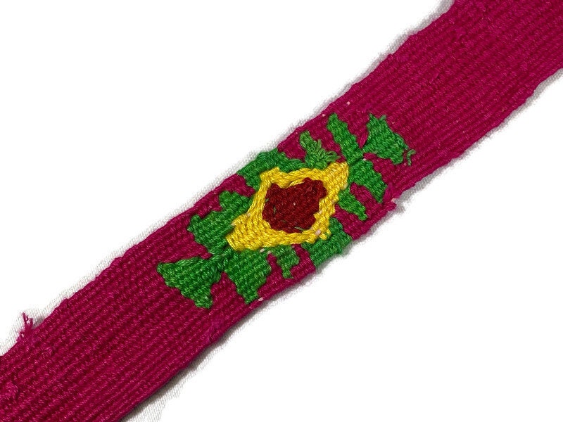 Hand Woven 1.25 Inch Wide Guatemalan Belt, Purse Strap, Sash, Trim Sold by the YARD. Cotton Mayan Toto Belt Pink Starburst Assorted Colors