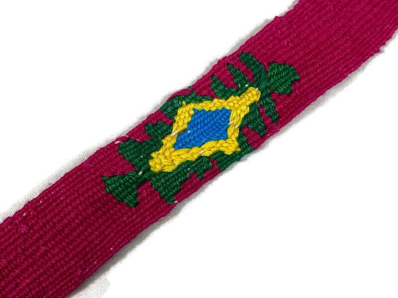 Hand Woven 1.25 Inch Wide Guatemalan Belt, Purse Strap, Sash, Trim Sold by the YARD. Cotton Mayan Toto Belt Pink Starburst Assorted Colors