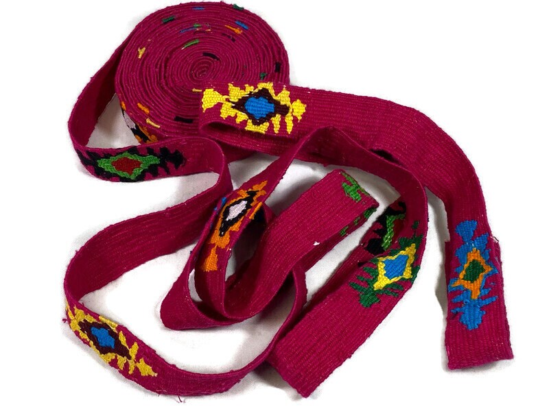 Hand Woven 1.25 Inch Wide Guatemalan Belt, Purse Strap, Sash, Trim Sold by the YARD. Cotton Mayan Toto Belt Pink Starburst Assorted Colors