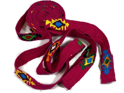 Hand Woven 1.25 Inch Wide Guatemalan Belt, Purse Strap, Sash, Trim Sold by the YARD. Cotton Mayan Toto Belt Pink Starburst Assorted Colors