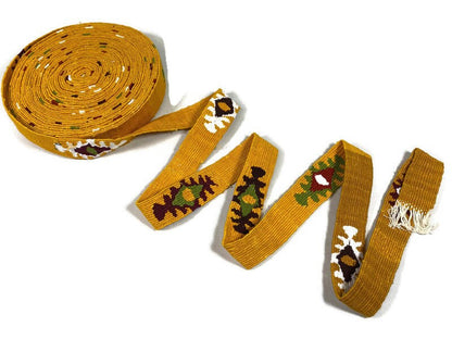 Hand Woven 1.25 Inch Wide Guatemalan Belt, Purse Strap, Sash, Trim Sold by the YARD. Cotton Mayan Toto Belt Yellow Starburst Assorted Colors