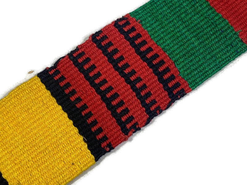 Hand Woven 2.25 Inch Extra Wide Guatemalan Belt, Purse Strap, Sash by the YARD. Cotton Mayan Toto Belt Rasta Colors Red/Green/Yellow/Black