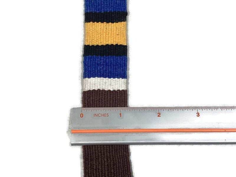 Hand Woven 1.25 Inch Wide Guatemalan Belt, Purse Strap, Sash Sold by the YARD. Cotton Mayan Toto Belt Textile in Brown/Blue/Tan/Black/White