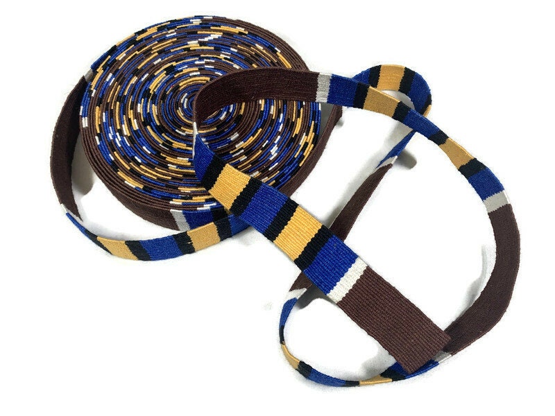 Hand Woven 1.25 Inch Wide Guatemalan Belt, Purse Strap, Sash Sold by the YARD. Cotton Mayan Toto Belt Textile in Brown/Blue/Tan/Black/White