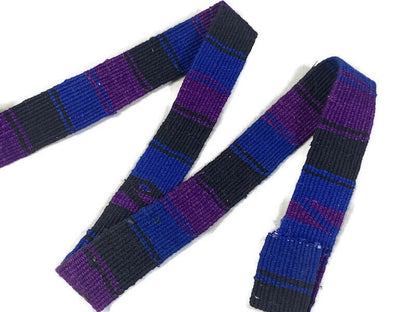 Hand Woven 1.25 Inch Wide Guatemalan Belt, Purse Strap, Sash Sold by the YARD. Cotton Mayan Toto Belt Textile in Purple, Royal Blue, Black.