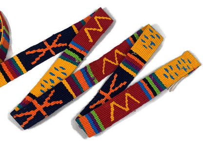 HandWoven 1.25" Wide Guatemalan Belt, Purse Strap, Sash, Trim Sold by the YARD. Cotton Mayan Toto Belt Gold & Red Extra Fancy Weave No White