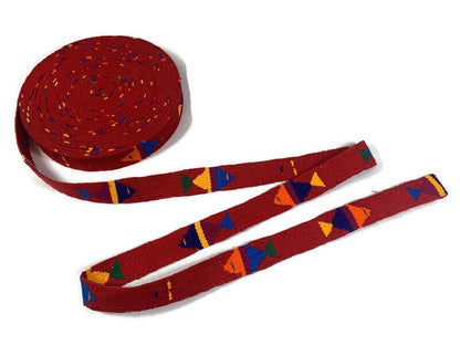 Hand Woven 1 Inch Wide Guatemalan Belt, Purse Strap, Sash, Trim Sold by the YARD. Cotton Mayan Toto Belt Red Tropical Fish Extra Fancy Weave