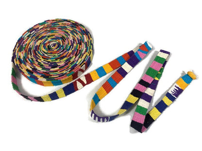 Hand Woven 3/4 Inch Wide Guatemalan Belt, Purse Strap, Sash Sold by the YARD. Cotton Mayan Toto Belt Textile in Assorted Color Mini Blocks
