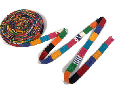 HandWoven 3/4 Inch Wide Guatemalan Belt, Purse Strap, Sash Sold by the YARD. Cotton Mayan Toto Belt Textile in Rainbow Assorted Color Blocks