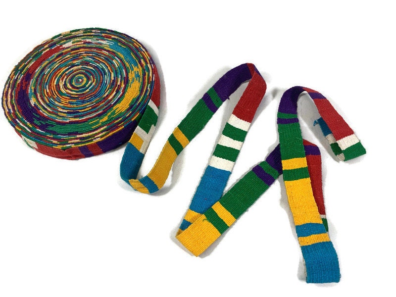 HandWoven 1.25 Inch Wide Guatemalan Belt, Purse Strap, Sash Sold by the YARD. Cotton Mayan Toto Belt Textile in Rugby Stripes Assorted Color