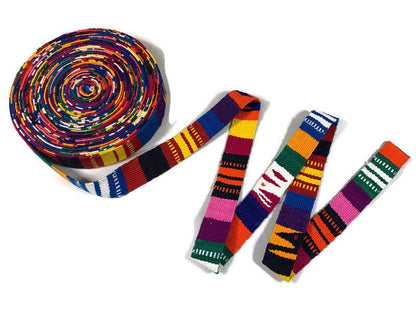 Hand Woven 1 Inch Wide Guatemalan Belt, Purse Strap, Sash Sold by the YARD. Cotton Mayan Toto Belt Textile in Rainbow Stripe Assort Color