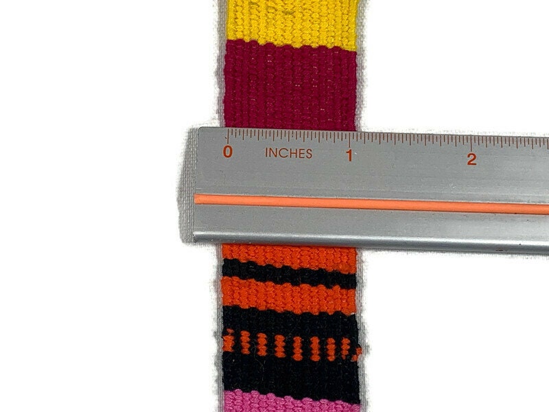 Hand Woven 1 Inch Wide Guatemalan Belt, Purse Strap, Sash Sold by the YARD. Cotton Mayan Toto Belt Textile in Rainbow Stripe Assort Color