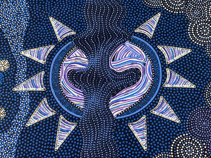 Australian Aboriginal Cotton Quilting Fabric by the YARD.  M&S Textiles Sunset Night Dreaming Blue. 100% Cotton Aboriginal Art Design Print