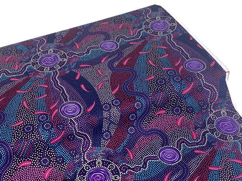 Australian Aboriginal Cotton Quilting Fabric by the YARD.  M&S Textiles Roaring Forties Purple. 100% Cotton Aboriginal Art Design Print.