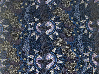 Australian Aboriginal Cotton Quilting Fabric by the YARD.  M&S Textiles Sunset Night Dreaming Blue. 100% Cotton Aboriginal Art Design Print