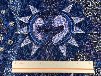 Australian Aboriginal Cotton Quilting Fabric by the YARD.  M&S Textiles Sunset Night Dreaming Blue. 100% Cotton Aboriginal Art Design Print