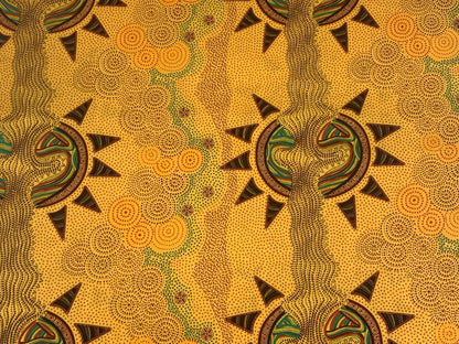 Australian Aboriginal Cotton Quilting Fabric by the YARD.  M&S Textiles Sunset Night Dreaming Gold. 100% Cotton Aboriginal Art Design Print