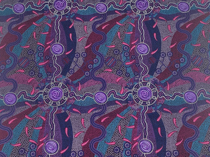Australian Aboriginal Cotton Quilting Fabric by the YARD.  M&S Textiles Roaring Forties Purple. 100% Cotton Aboriginal Art Design Print.