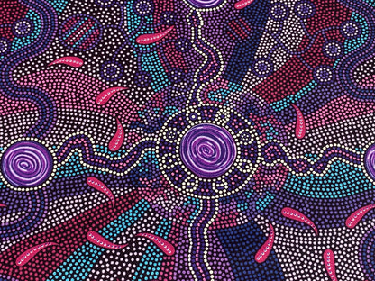 Australian Aboriginal Cotton Quilting Fabric by the YARD.  M&S Textiles Roaring Forties Purple. 100% Cotton Aboriginal Art Design Print.