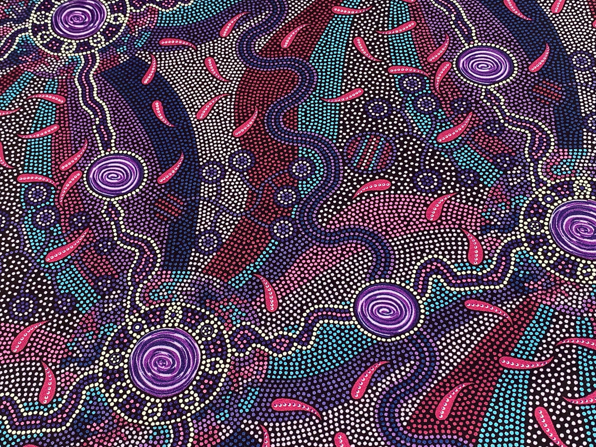 Australian Aboriginal Cotton Quilting Fabric by the YARD.  M&S Textiles Roaring Forties Purple. 100% Cotton Aboriginal Art Design Print.