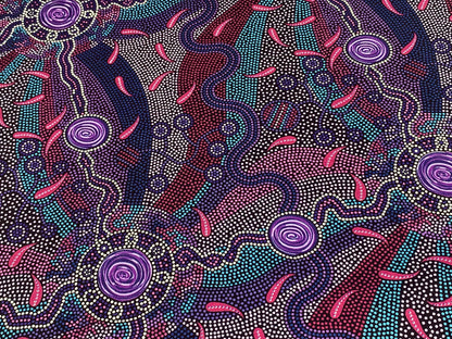 Australian Aboriginal Cotton Quilting Fabric by the YARD.  M&S Textiles Roaring Forties Purple. 100% Cotton Aboriginal Art Design Print.