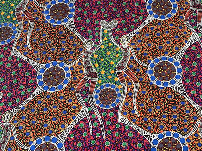 Australian Aboriginal Cotton Quilting Fabric by the YARD. M&S Textiles Women Dancing Near Waterhole. 100% Cotton Aboriginal Art Design Print