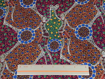 Australian Aboriginal Cotton Quilting Fabric by the YARD. M&S Textiles Women Dancing Near Waterhole. 100% Cotton Aboriginal Art Design Print
