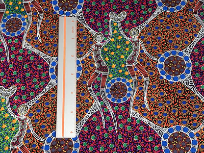 Australian Aboriginal Cotton Quilting Fabric by the YARD. M&S Textiles Women Dancing Near Waterhole. 100% Cotton Aboriginal Art Design Print