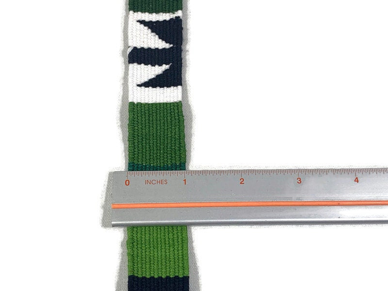 Guatemalan Hand Woven Belt in Olive Green, Black & White with Braided Tassel Ends. 1" Wide x 46" Long Cotton Mayan Toto Sash, Strap Textile.